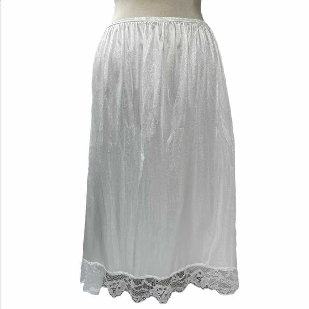 Vintage Lace Satin Silk Slip Skirt Romantic Pin Up Lingerie White Half Slip - Picture 3 of 13